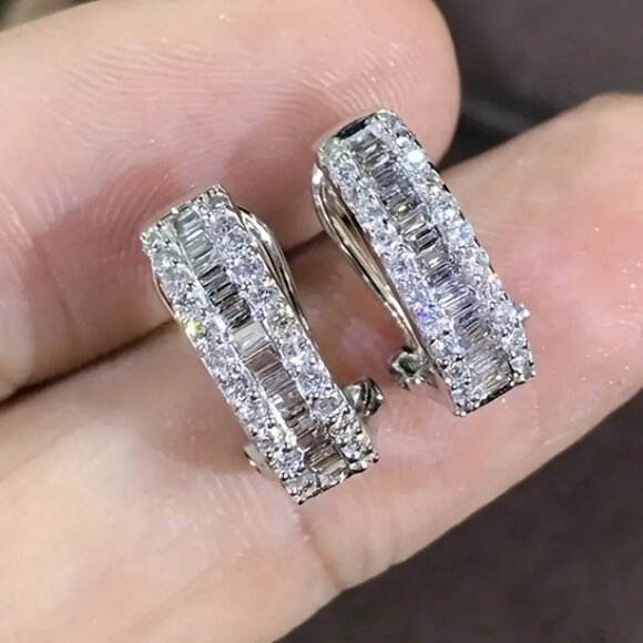 925 Sterling Silver Womens 2ct Diamond Small Curved Hoop Earrings Ladies Jewelry